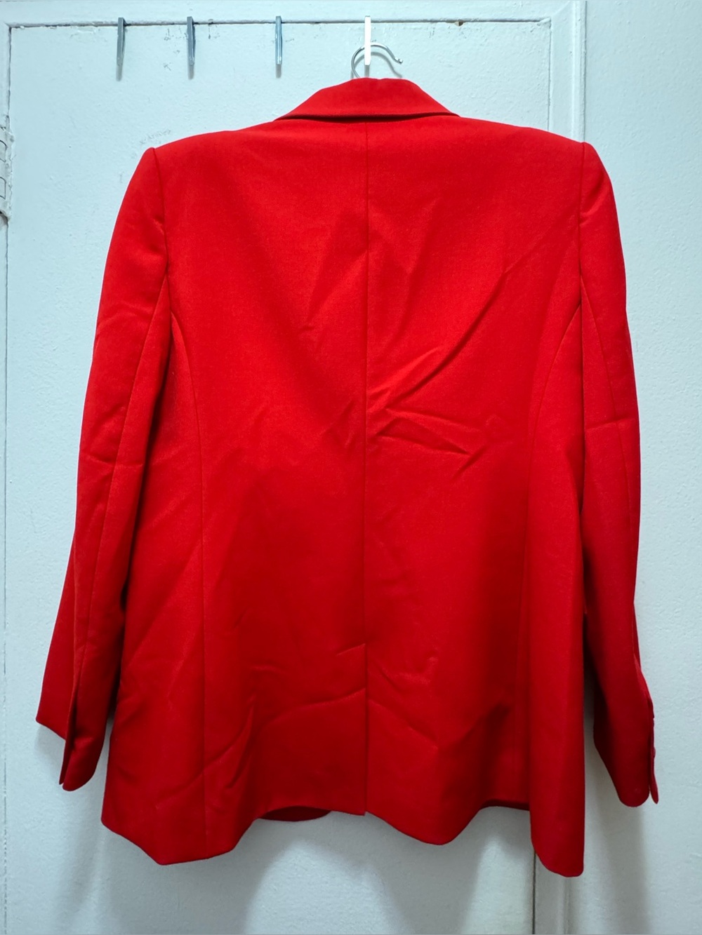 $149 Zara Bright Cherry Red Tailored Blazer with Pockets and Power Shoulders XL - Picture 3 of 3